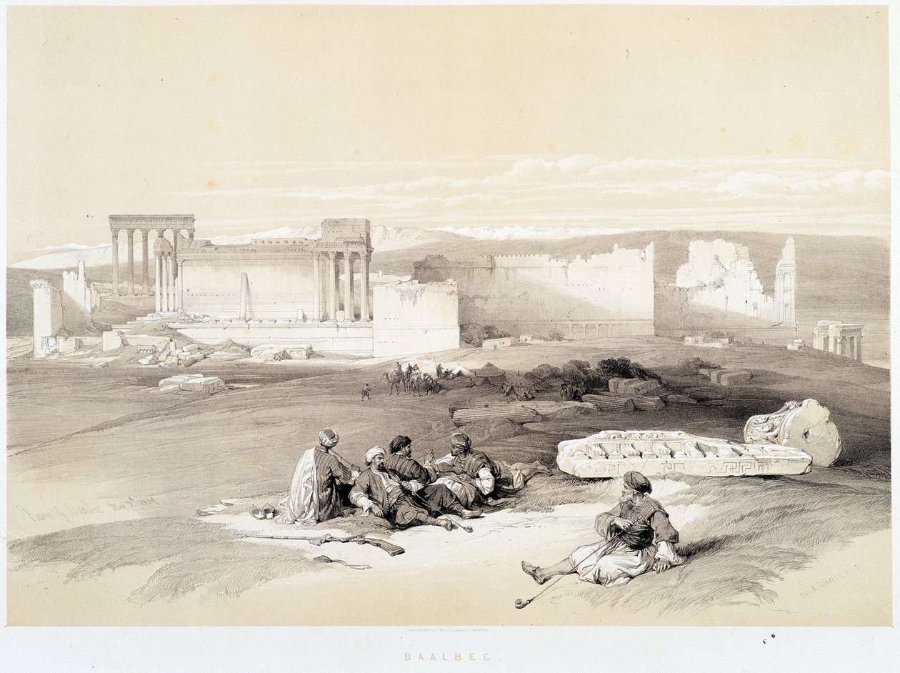 بعلبك (بعلبك) في لبنان ، رسم تم إجراؤه في 05/05/1839 في "الأرض المقدسة" ، لندن 1849 بواسطة ديفيد روبرتس