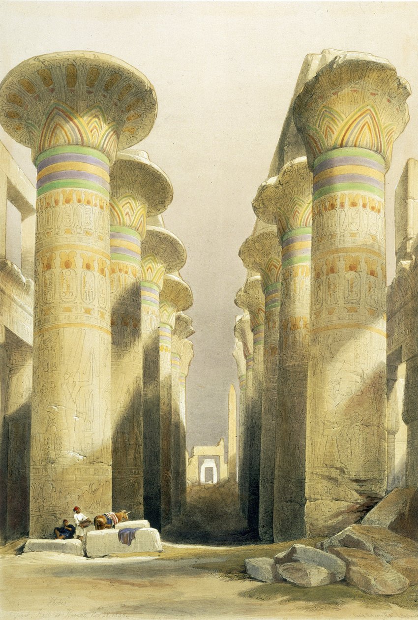 الجادة المركزية لقاعة الأعمدة الكبرى ، الكرنك ، من مصر والنوبة ، المجلد الأول بواسطة ديفيد روبرتس
