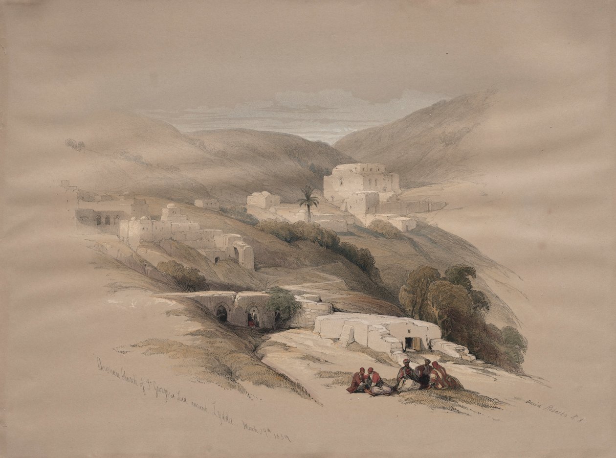 كنيسة سانت جورج المسيحية في لود ، اللد القديمة ، 1839. بواسطة ديفيد روبرتس
