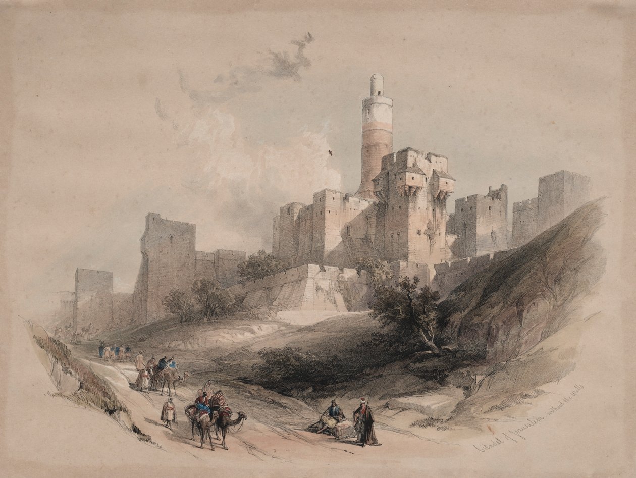 قلعة القدس ، بدون أسوار ، برج داود ، 1839. بواسطة ديفيد روبرتس