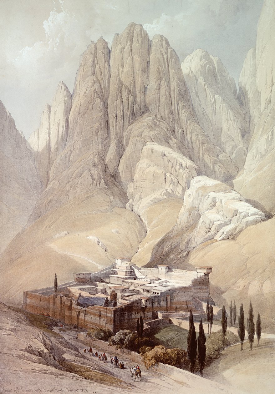 دير سانت كاترين مع جبل حوريب ، 19 فبراير 1839 ، اللوحة 118 من المجلد الثالث من "الأرض المقدسة" ، نقشها لويس هاغي (1806-85) حانة .1849 بواسطة ديفيد روبرتس
