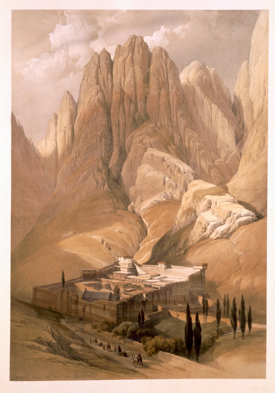 دير القديسة كاترين مع جبل حوريب ، 19 فبراير 1839 ، اللوحة 118 من المجلد الثالث من "الأرض المقدسة" ، التي نقشها لويس هاغ (1806-85) حانة. 1849 بواسطة ديفيد روبرتس