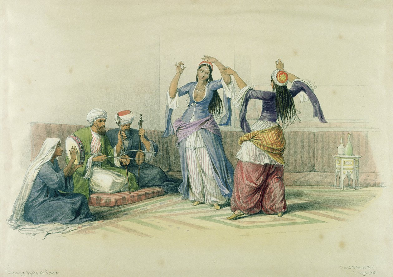 بنات راقصات في القاهرة من مصر والنوبة ، نقش لويس هاغي (1806-85) بواسطة ديفيد روبرتس