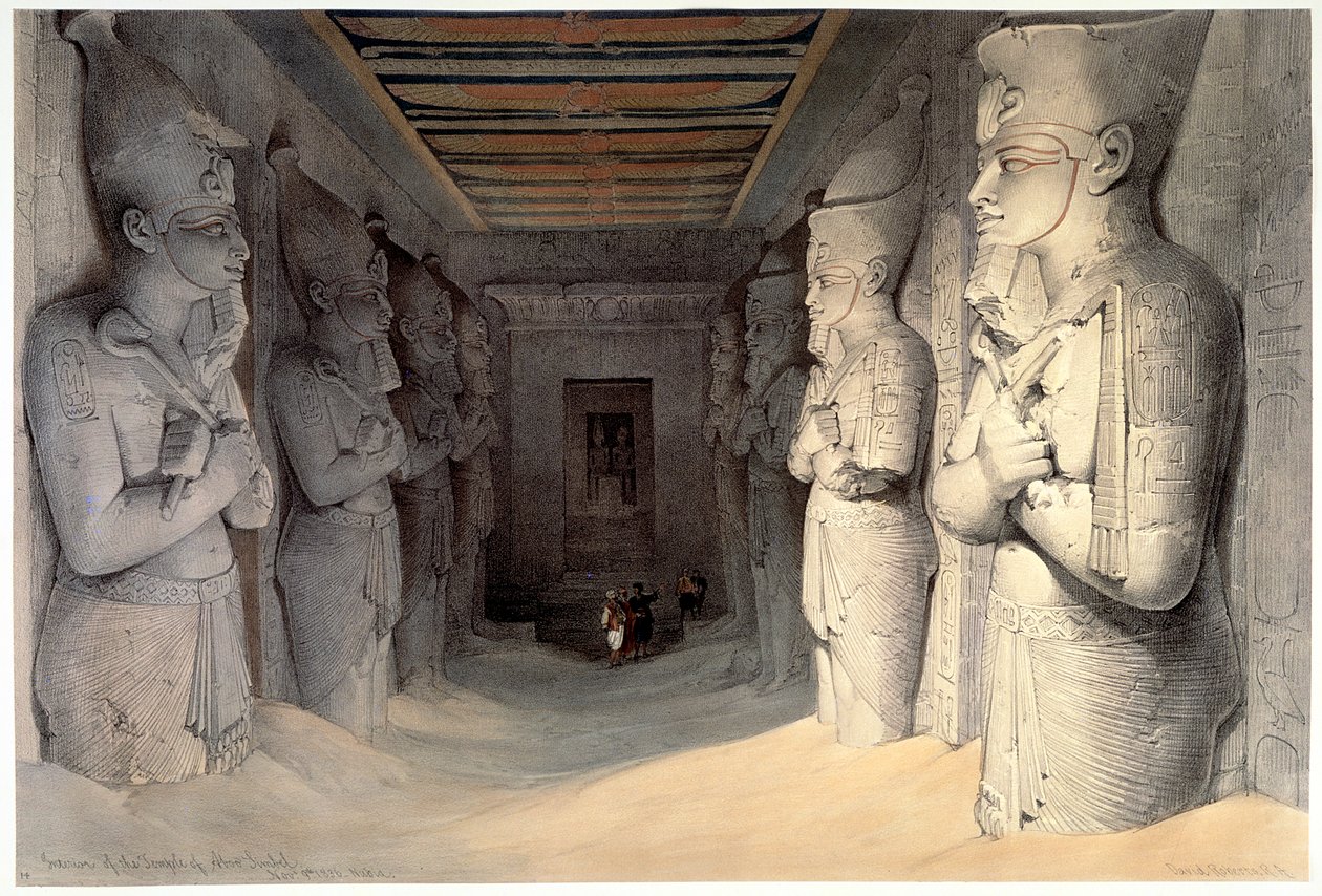 تماثيل من الحجر الجيري العملاق لرعمسيس الثاني ، معبد رمسيس ، أبو سمبل ، مصر ، 1836 بواسطة ديفيد روبرتس