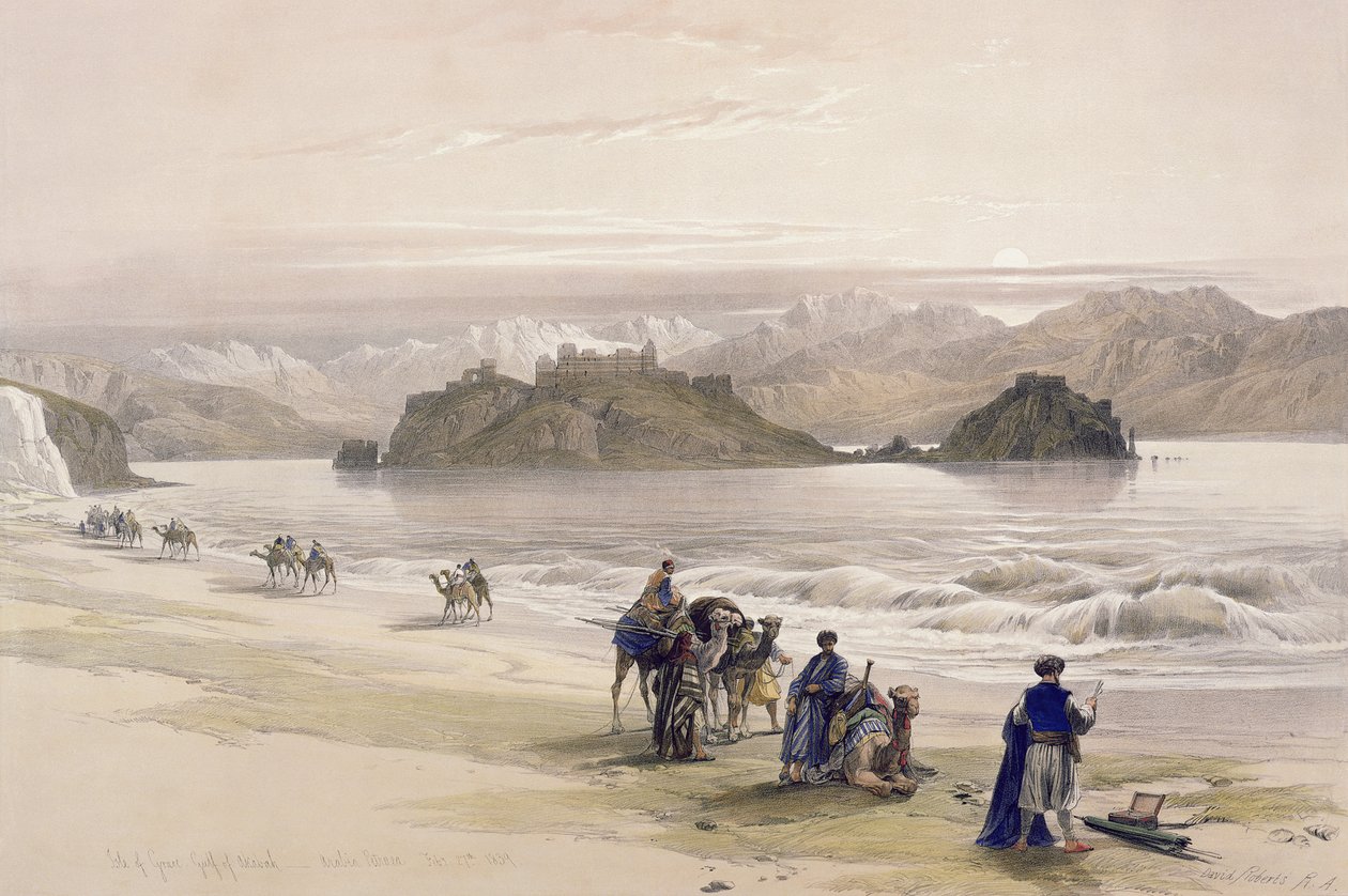 جزيرة جراي ، خليج العقبة ، شبه الجزيرة العربية بترا ، 27 فبراير 1839 ، اللوحة 108 من المجلد الثالث من "الأرض المقدسة" ، نقشها لويس هاغي (1806-85) حانة. 1849 بواسطة ديفيد روبرتس