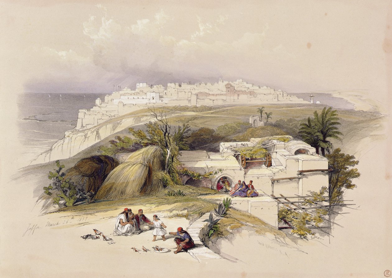 يافا ، 26 مارس 1839 ، اللوحة 62 من المجلد الثاني من "الأرض المقدسة" ، نقش بواسطة حانة لويس هاغه (1806-85). 1843 بواسطة ديفيد روبرتس