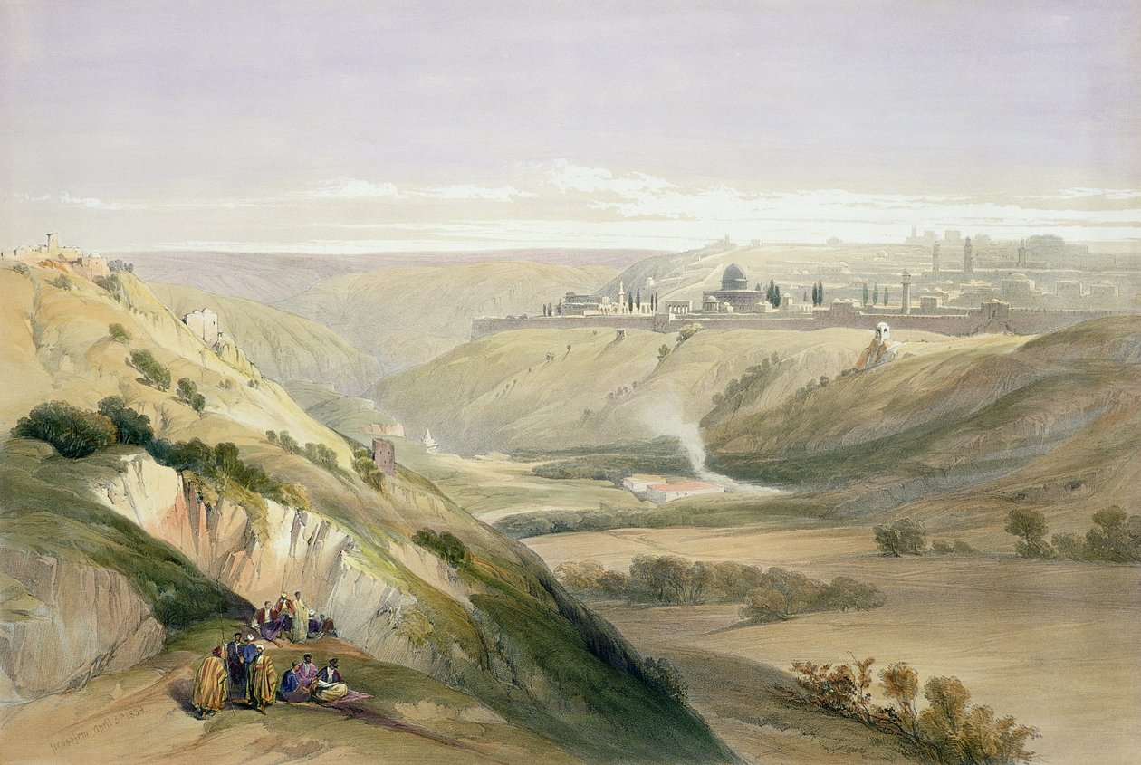 القدس ، 5 أبريل 1839 ، اللوحة 18 من المجلد الأول من "الأرض المقدسة" ، نقش بواسطة حانة لويس هاغه (1806-85). 1842 بواسطة ديفيد روبرتس