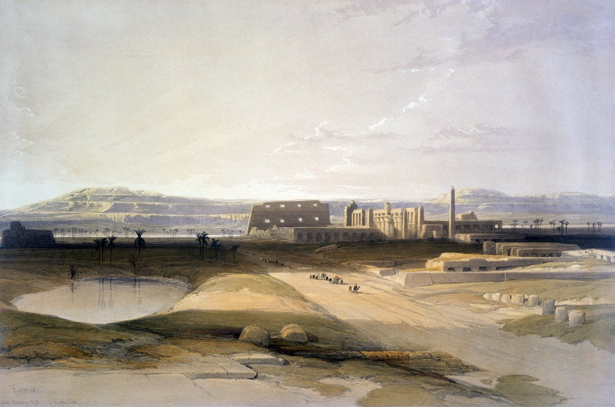 الكرنك". مطبوعة حجرية من عام 1856 على صورة ديفيد روبرتس (1796-1864) فنان ومستشرق اسكتلندي. بواسطة ديفيد روبرتس