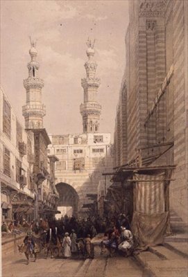 المآذن والمدخل الكبير لمسجد المتوليين ، القاهرة ، من "مصر والنوبة" ، المجلد 3 (ليثو) بواسطة ديفيد روبرتس