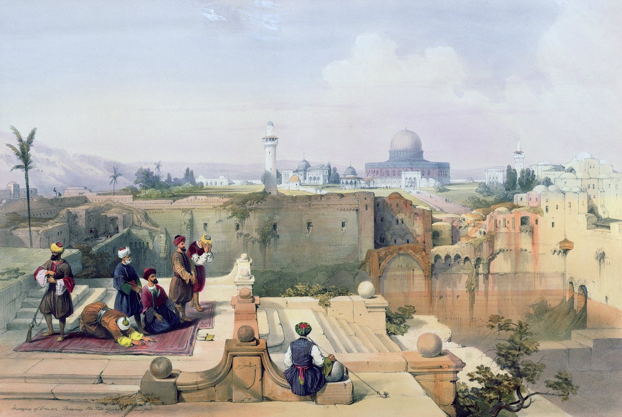 مسجد عمر يُظهر موقع المعبد ، اللوحة 8 من المجلد الأول من "الأرض المقدسة" التي نقشها لويس هاغه (1806-85) ، نُشر عام 1842 بواسطة ديفيد روبرتس