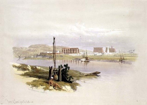 أطلال الأقصر من الجنوب الغربي ، من "مصر والنوبة" ، المجلد 1 (لون ليثو). بواسطة ديفيد روبرتس
