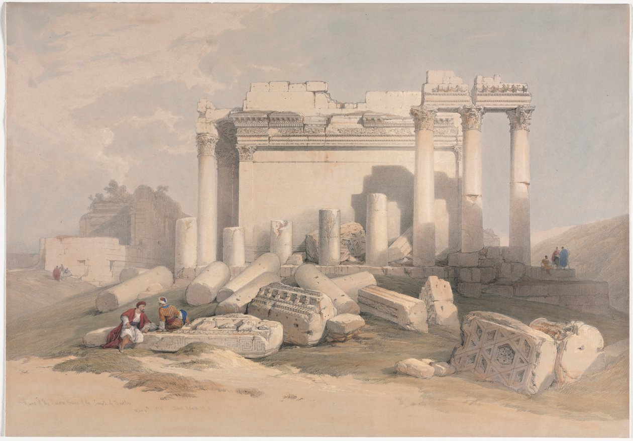أطلال الرواق الشرقي لمعبد بعلبك ، 1839. بواسطة ديفيد روبرتس