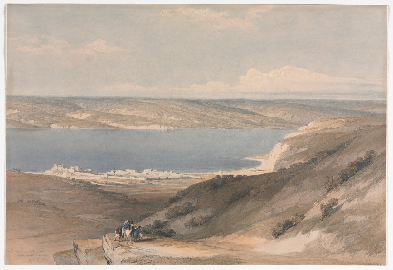 بحر الجليل في جنيزاريث باتجاه باشان ، 1839. بواسطة ديفيد روبرتس