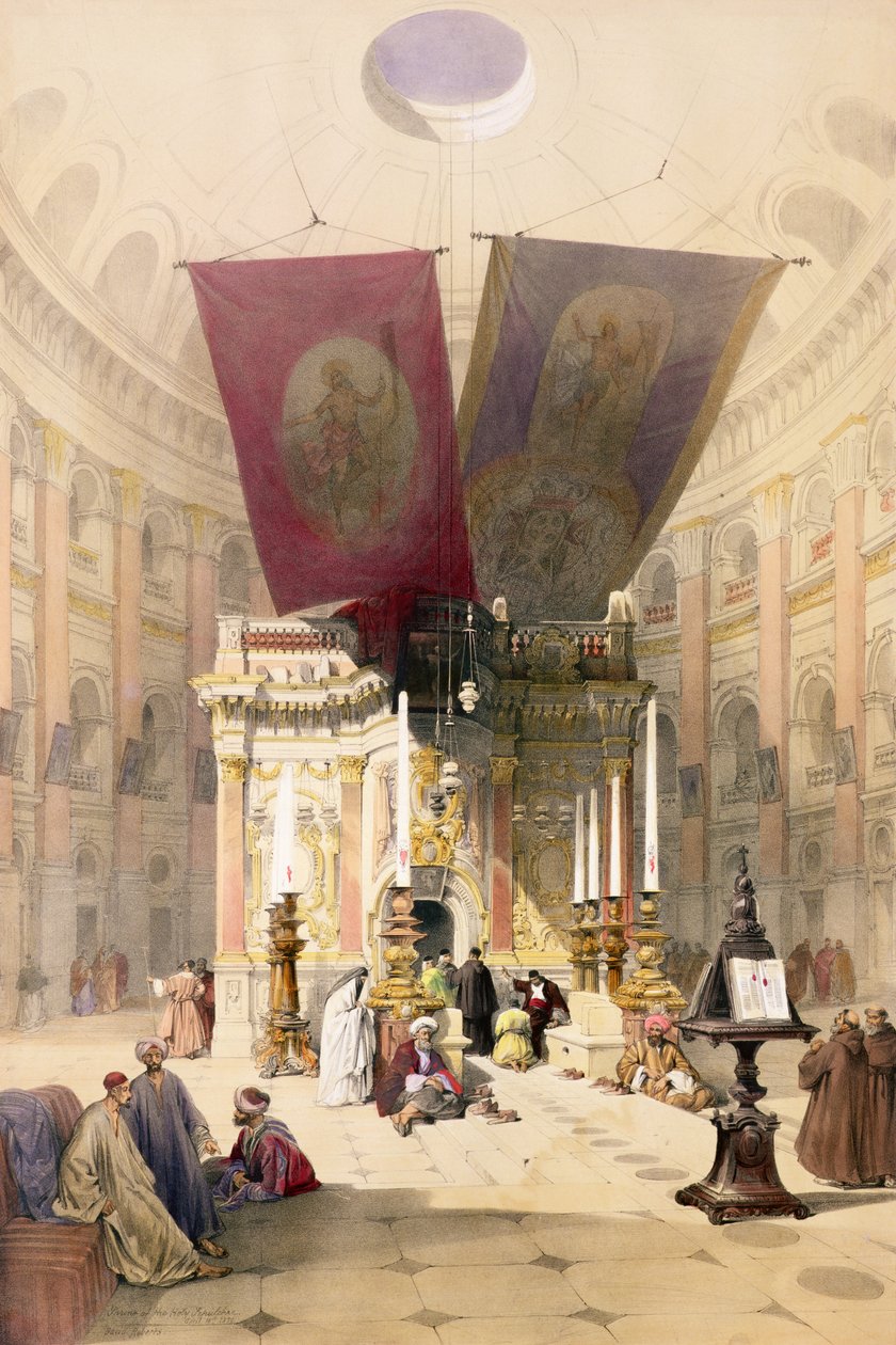 ضريح القبر المقدس ، 10 أبريل 1839 ، اللوحة 14 من المجلد الأول من "الأرض المقدسة" ، نقش بواسطة حانة لويس هاغي (1806-85). 1842 بواسطة ديفيد روبرتس