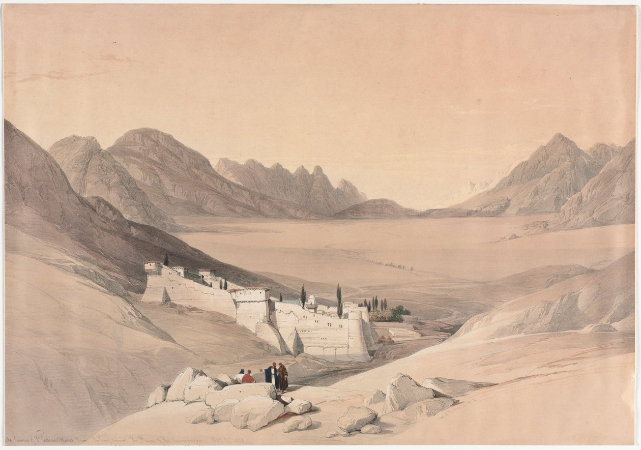 دير القديسة كاترين ، جبل سيناء ، نحو سهل المخيم ، 1839. بواسطة ديفيد روبرتس