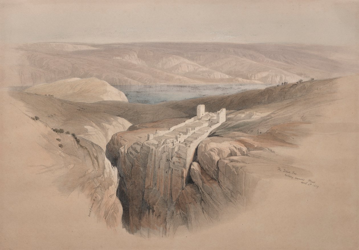 البحر الميت في اتجاه موآب 1839. بواسطة ديفيد روبرتس
