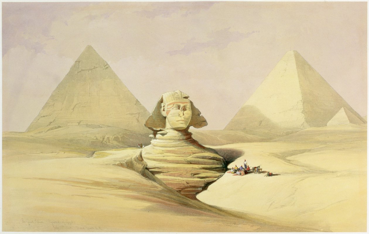 "تمثال أبو الهول وأهرامات الجيزة" ، مصر ، حوالي عام 1845 بواسطة ديفيد روبرتس