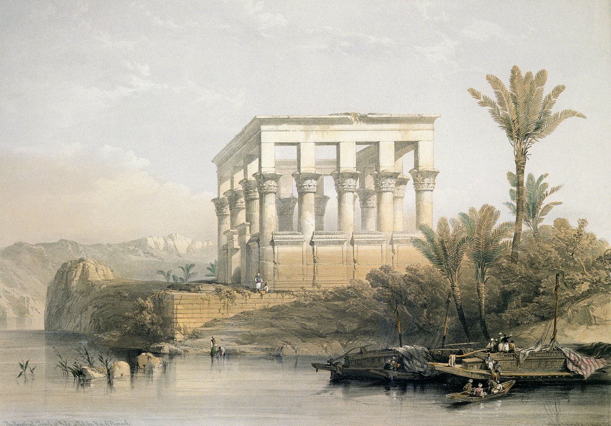 ال معبد هايثرال في فيلة ، يدعى سرير فرعون ، محفور من قبل لويس هاغي ، الحانة. عام 1843 بواسطة ديفيد روبرتس