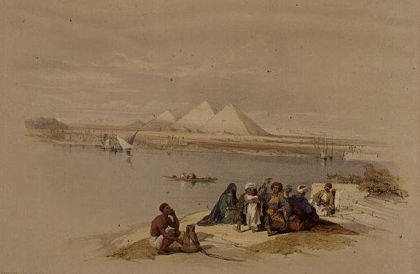 أهرامات الجيزة من النيل ، من "مصر والنوبة" ، المجلد 1 (ليثو) بواسطة ديفيد روبرتس