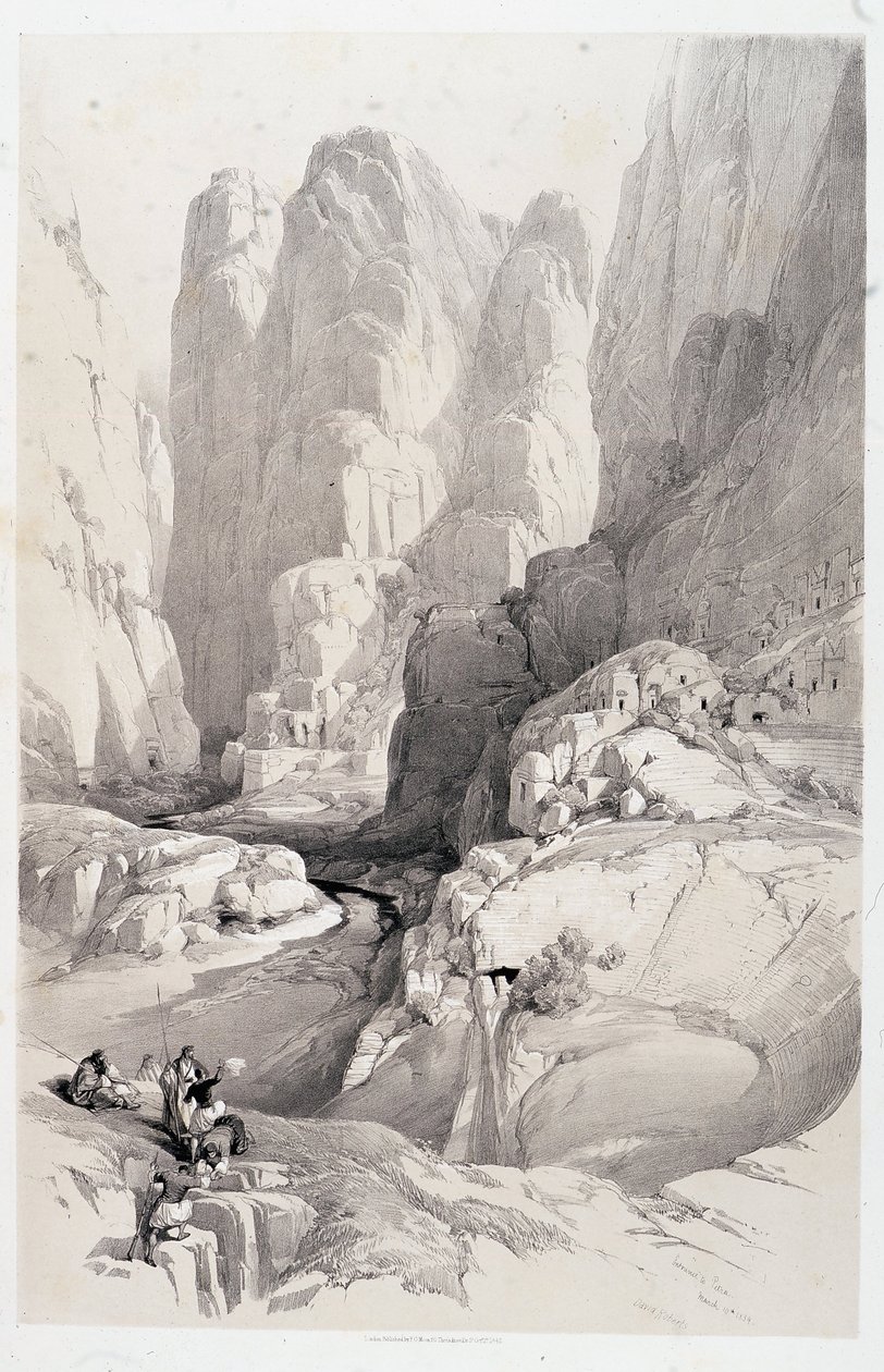 المسرح (مدخل البتراء) رسم بتاريخ 1839/10/03 في "الأرض المقدسة" ، لندن 1849 بواسطة ديفيد روبرتس
