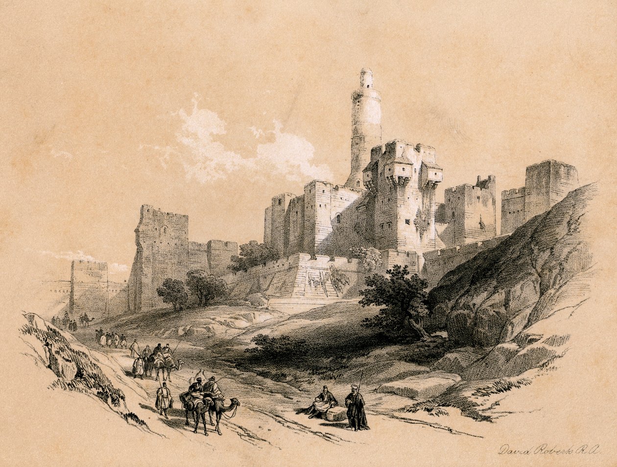 برج داود ، القدس ، إسرائيل ، 1855. بواسطة ديفيد روبرتس