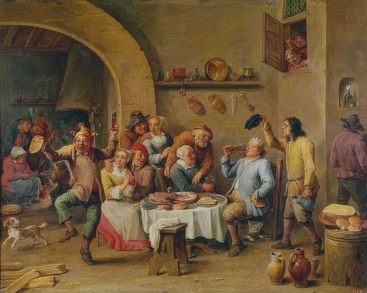 يشرب الملك (Le Roi Boit). 1650-60 بواسطة ديفيد تنيرز الأكبر