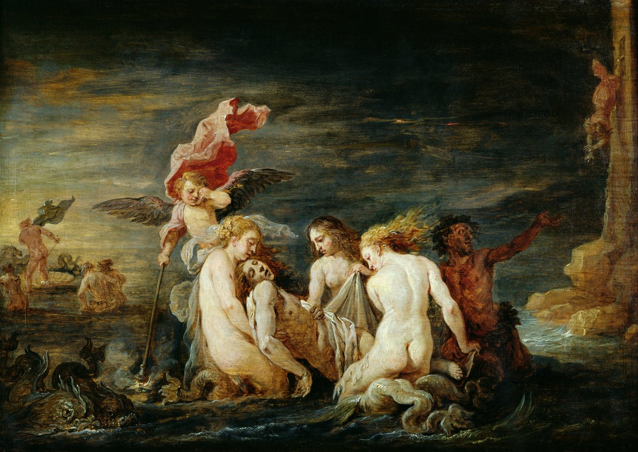 Hero and Leander: Leander تم العثور عليه بواسطة Nereids ، نسخة من لوحة رسمها دومينيكو فيتي ، 1650-56 بواسطة ديفيد تينيرز الأصغر