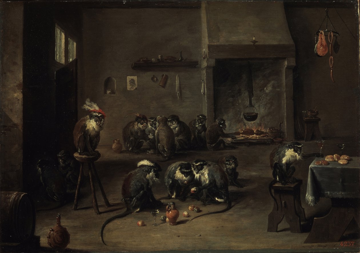 القرود في المطبخ ، 1640s بواسطة ديفيد تينيرز الأصغر