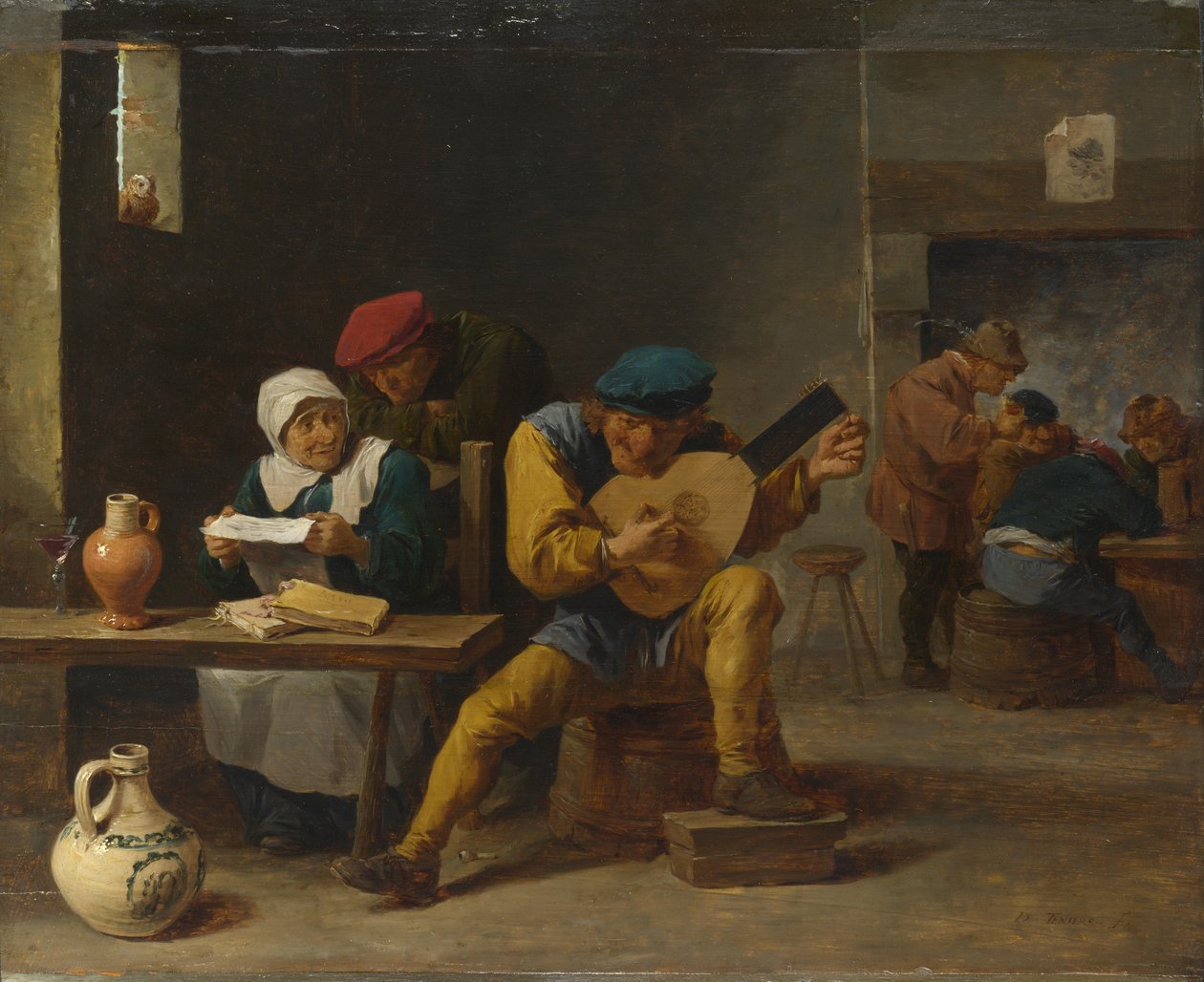 الفلاحون يصنعون الموسيقى في نزل ، ج. 1635 بواسطة ديفيد تينيرز الأصغر