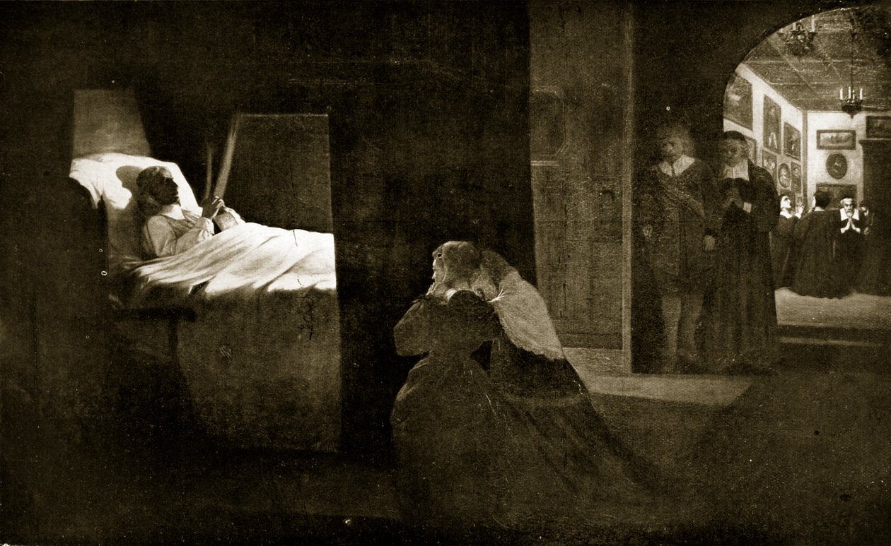 وفاة كرومويل ، 1658 ، رسم توضيحي من "قصة هتشنسون عن الأمة البريطانية" ، ج .1923 بواسطة ديفيد ويلكي