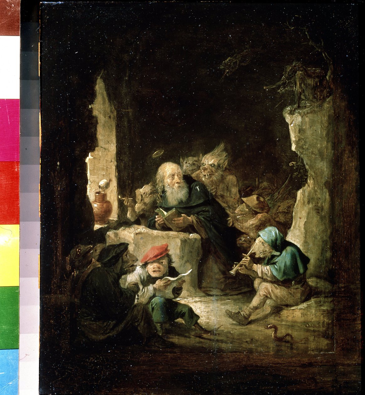 تجربة القديس أنطونيوس. لوحة ديفيد تينيرز الأصغر (1610-1690). زيت على خشب ، 24.6 × 20.3 سم ، حوالي 1640. الفن الفلمنكي ، الفن الباروكي. متحف بوشكين للفنون الجميلة ، موسكو. بواسطة ديفيد تينيرز الأصغر