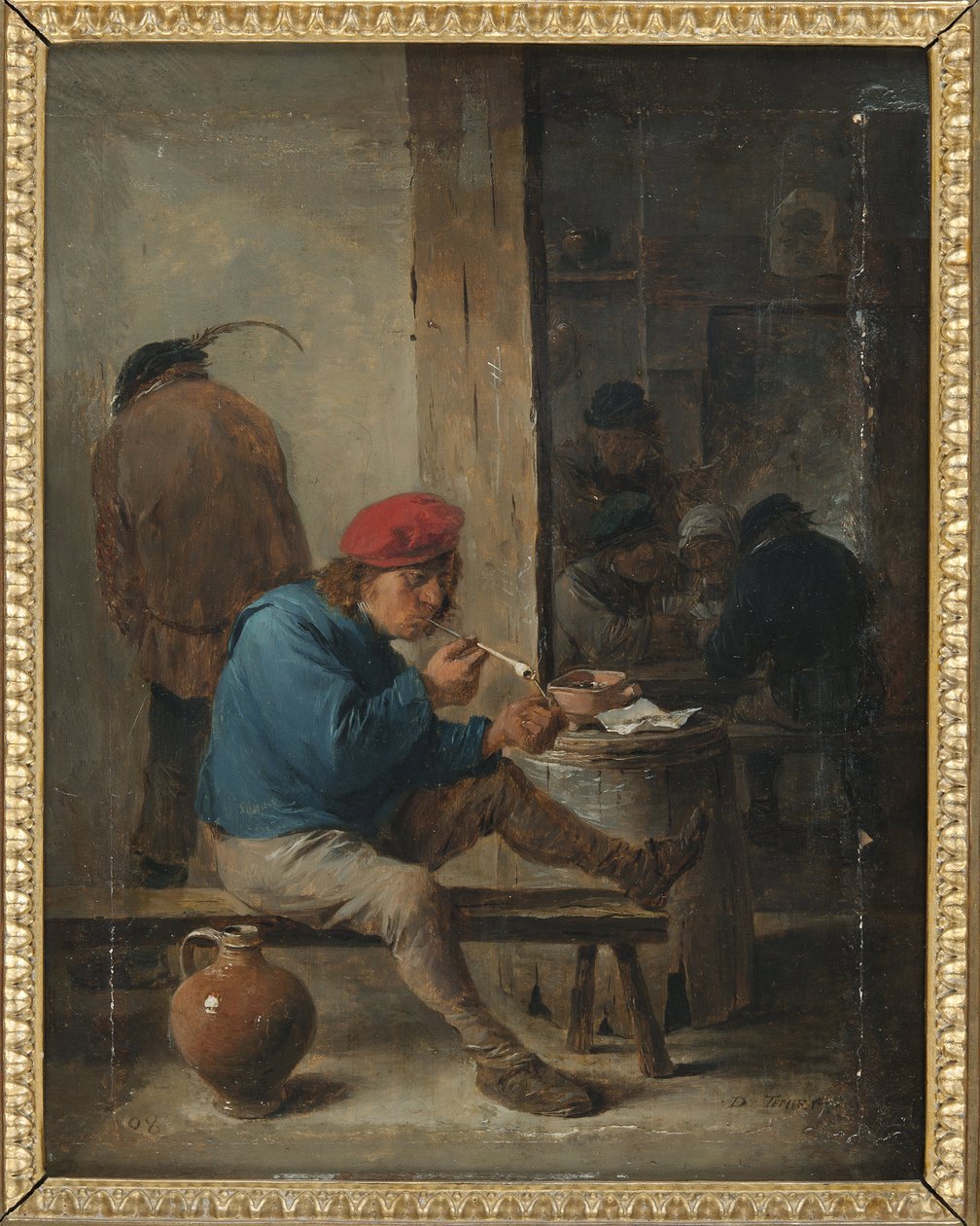 Scene de taverne avec fumeurs - مشهد الحانة مع المدخنين ، بقلم تينيرز ، ديفيد ، الأصغر (1610-1690). زيت على خشب. الأبعاد: 23.9x19 سم. المتحف الوطني ستوكهولم بواسطة ديفيد تينيرز الأصغر