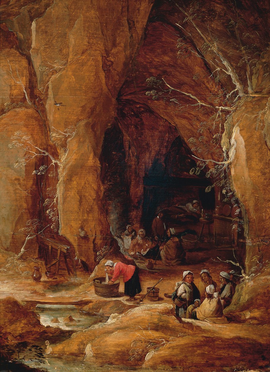 Vagabonds and Washerwomen in Cave ، بقلم ديفيد تينيرز الثاني (1610-1690) بواسطة ديفيد تينيرز الأصغر