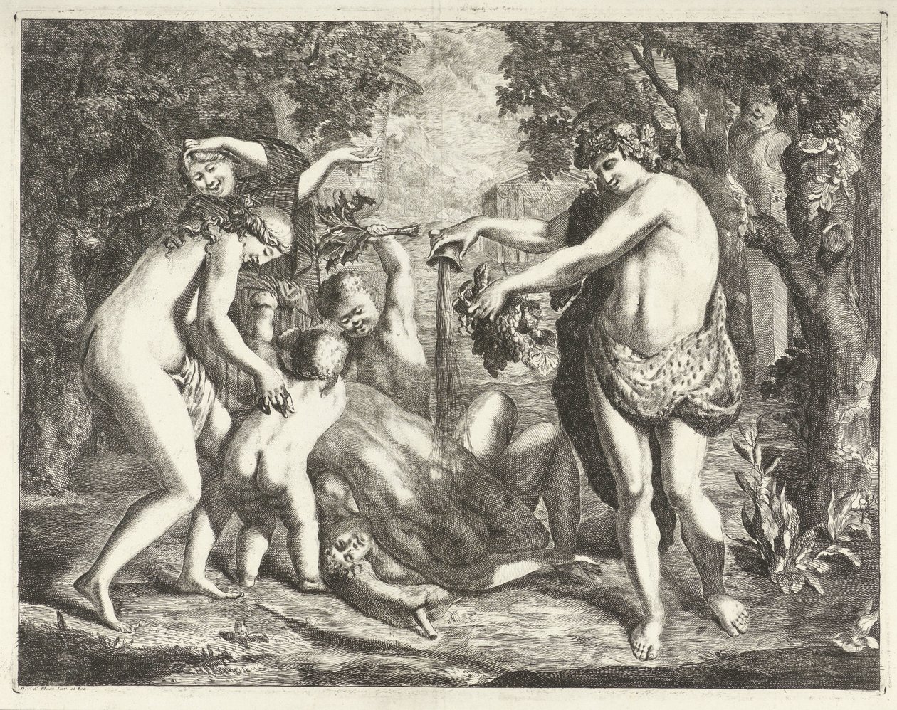 المناظر الطبيعية مع bacchanal ، مع Bacchus بواسطة ديفيد فان دير بلاس