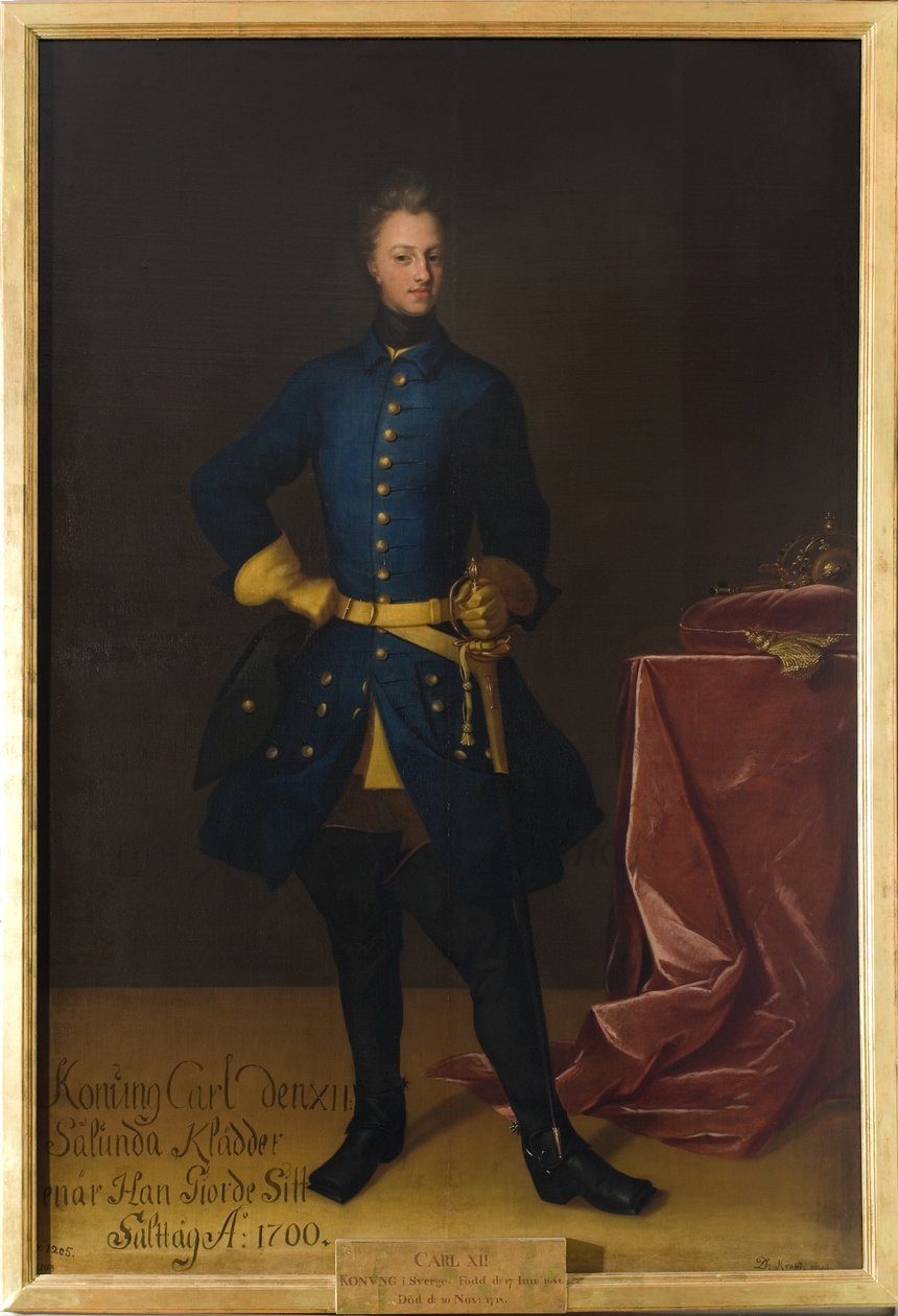 تشارلز الثاني عشر ، روا دي سويدي - صورة للملك تشارلز الثاني عشر ملك السويد (1682-1718) ، بقلم كرافت ، ديفيد ، من (1655-1724). زيت على قماش. الأبعاد: ٢٤٩ × ١٦٥ سم. متحف ستوكهولم الوطني بواسطة ديفيد فون كرافت
