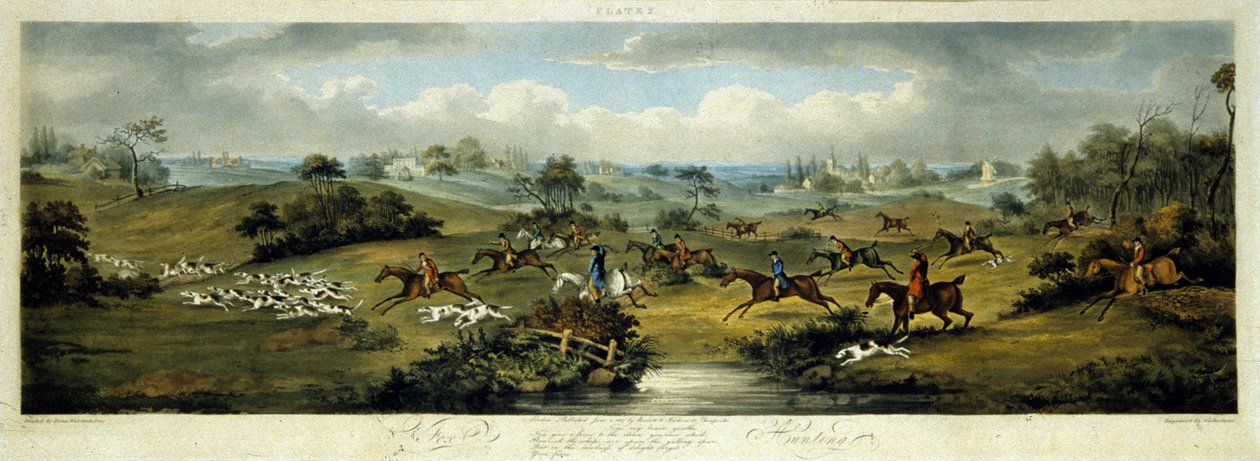 Foxhunting, plate 2, engraved by Thomas Sutherland (1785-1838) 1817 (colour litho) بواسطة عميد الصغرى. (بعد) ولستنهولمي