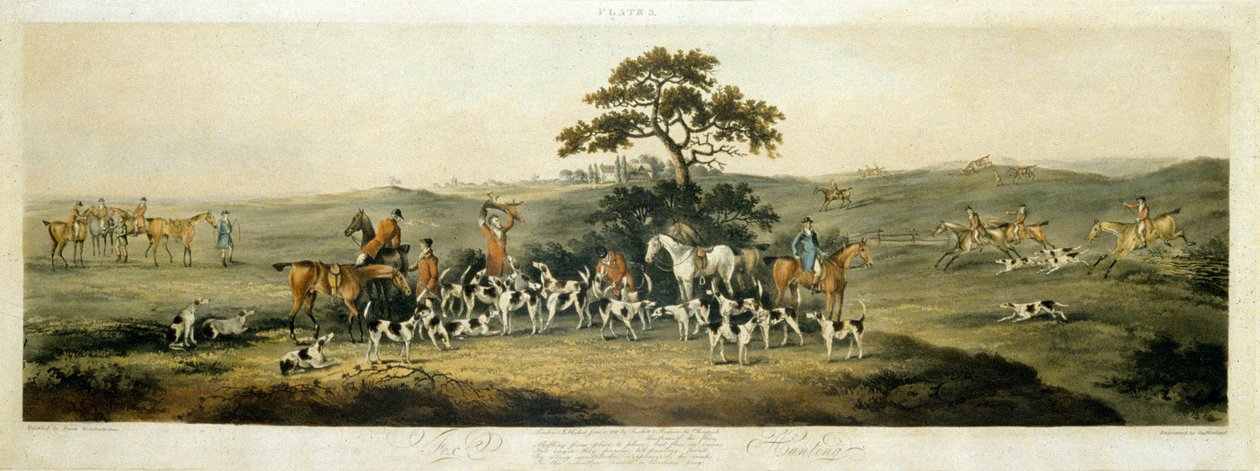 Foxhunting, plate 3, engraved by Thomas Sutherland (1785-1838) 1817 (colour litho) بواسطة عميد الصغرى. (بعد) ولستنهولمي