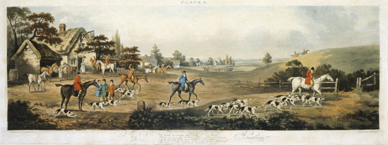 Foxhunting, plate 4, engraved by Thomas Sutherland (1785-1838) 1817 (colour litho) بواسطة عميد الصغرى. (بعد) ولستنهولمي
