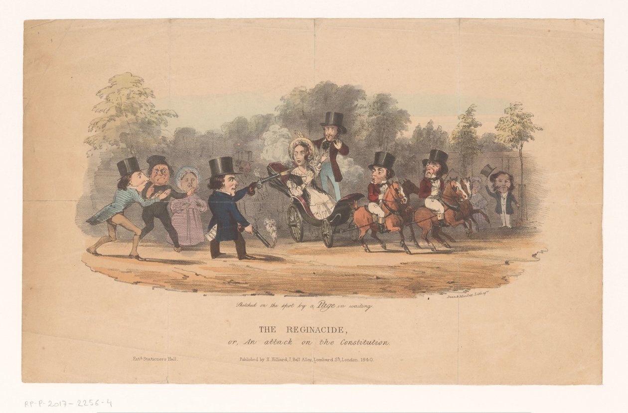 Aanslag op koningin Victoria، 1840 Reginacide ، أو هجوم على الدستور (العنوان على الشيء) بواسطة عميد ومندى