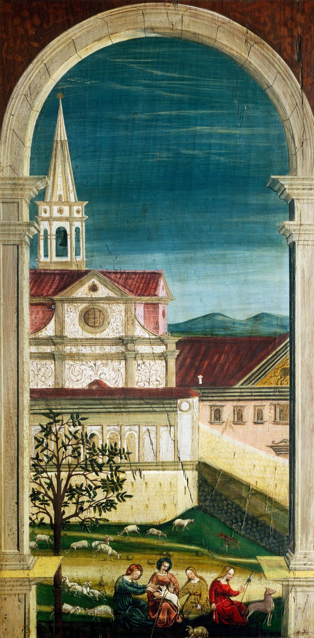 منظور رسمه Defendente Ferrari (1480 أو 1485-1540) ، في الجزء الخلفي من جوقة القرن السادس عشر ، كنيسة القديس جيروم ، بييلا. إيطاليا بواسطة المدعى عليه فيراري