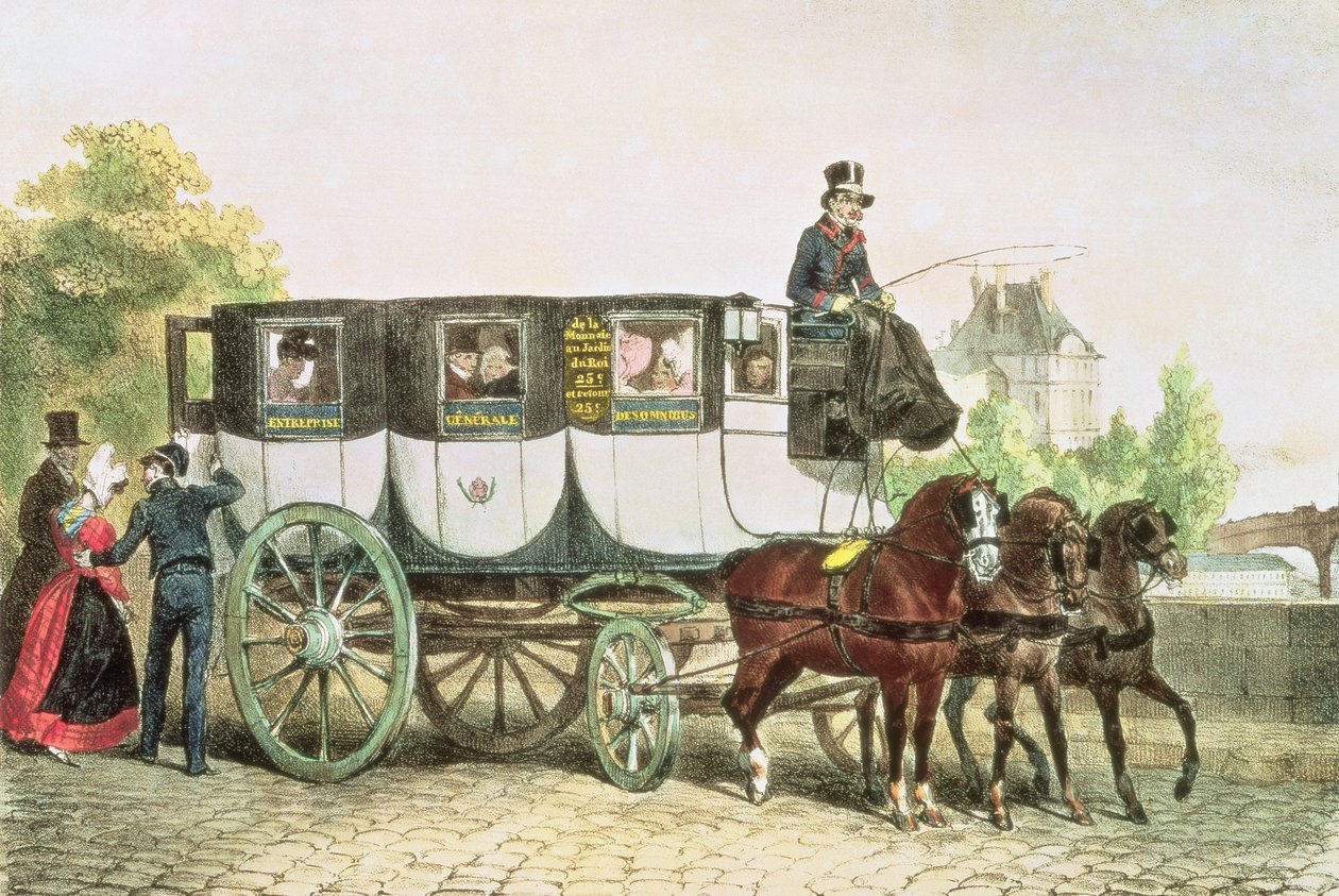 "Entreprise Generale des Omnibus" ، مدرب من Monnaie إلى Jardin du Roi ، c.1815 بواسطة دينيس أوجوست ماري رافت