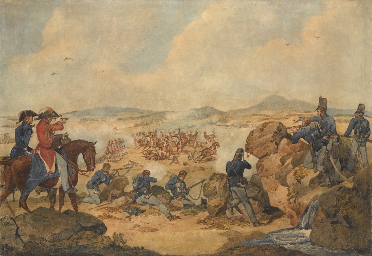 عمل خلال حرب شبه الجزيرة ، حيث كان بنادق فوج 95 (البندقية) بمثابة قناصة ، c.1810 بواسطة دينيس دايتون