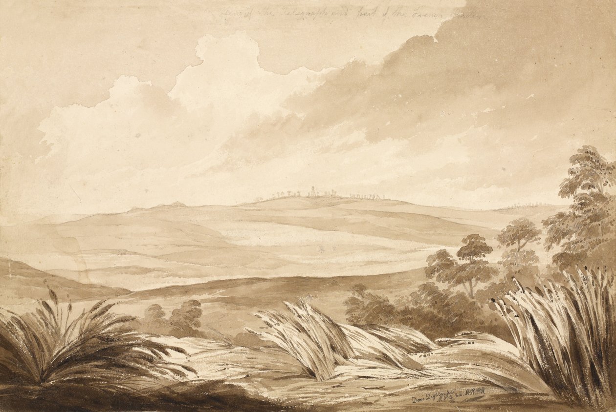 "رقم 3 منظر للتلغراف وجزء من الموقف الفرنسي" ، 1815 (مرحاض وقلم رصاص على ورق) بواسطة دينيس دايتون
