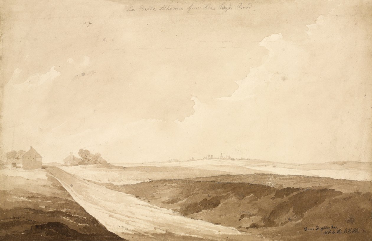 "No 7 La Belle Alliance from the high Road"، 1815 (مرحاض وقلم رصاص على ورق) بواسطة دينيس دايتون