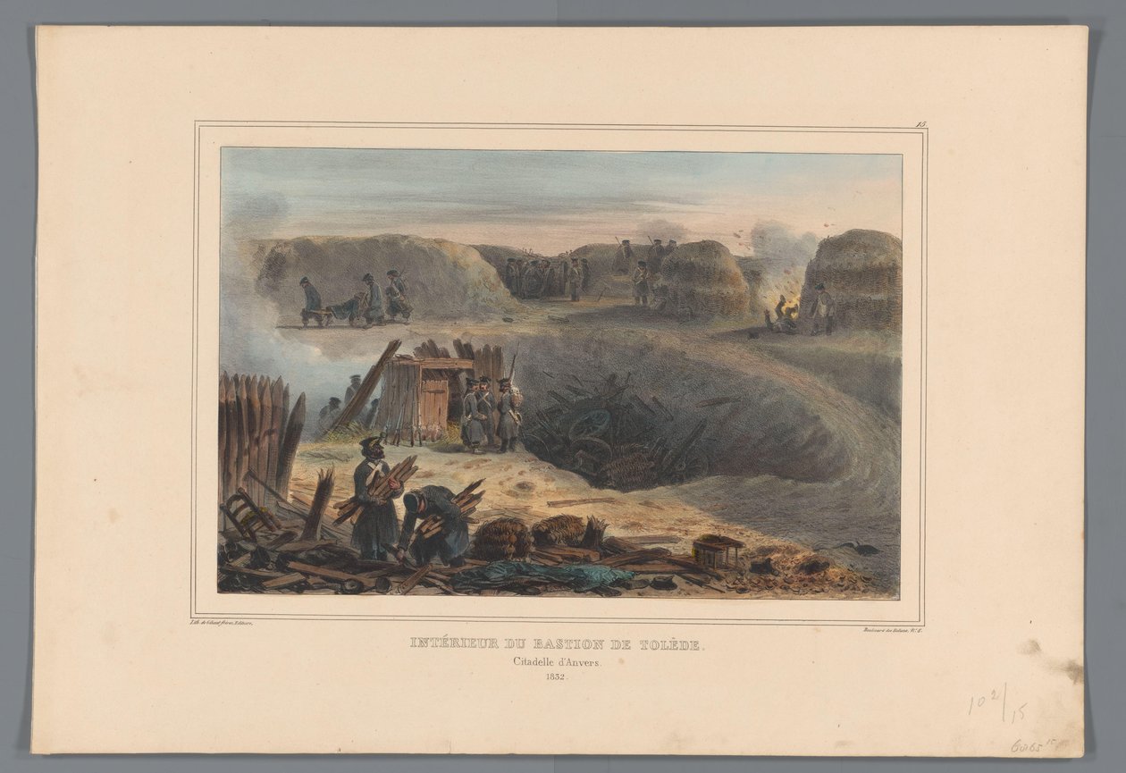معقل عسكري بينين ، 1832 داخل حصن توليدو (العنوان على الكائن) رسومات مصنوعة من الحياة في حصار قلعة أنتويرب بواسطة Raffet (عنوان السلسلة على الكائن) بواسطة دينيس أوجوست ماري رافت
