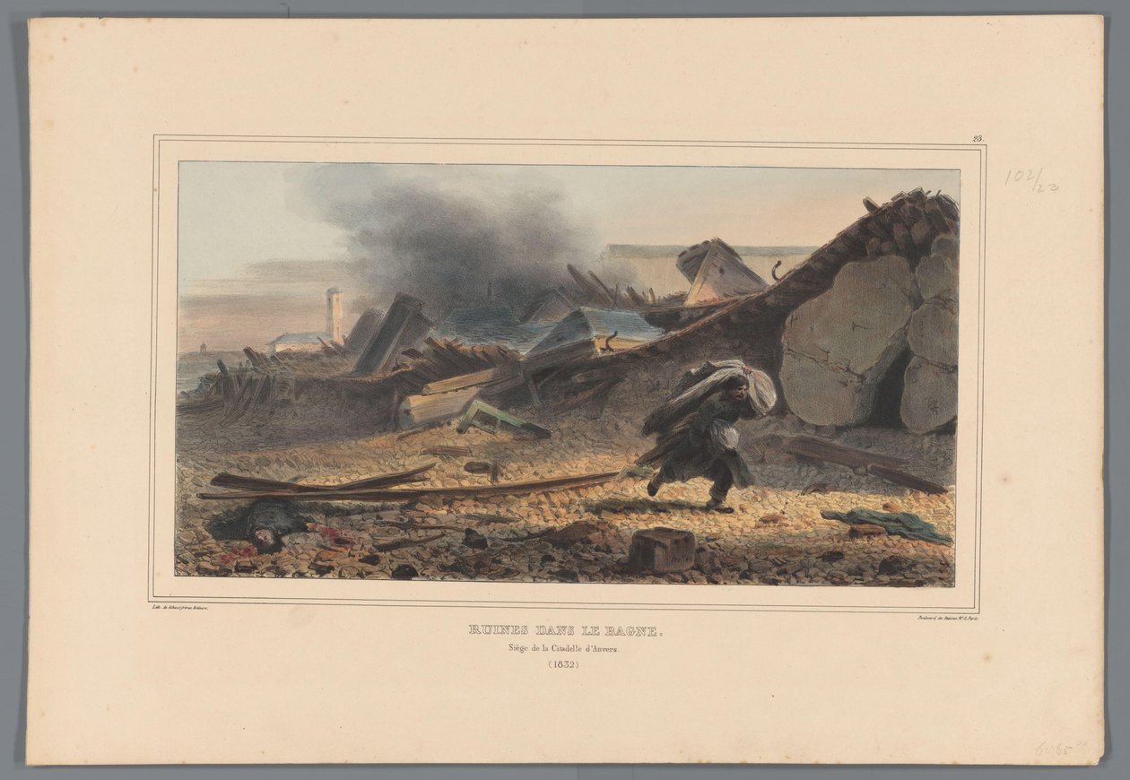 أطلال ، 1832 أطلال في Bagne (العنوان على الكائن) رسومات مصنوعة من الحياة في حصار قلعة أنتويرب بواسطة Raffet (عنوان السلسلة على الكائن) بواسطة دينيس أوجوست ماري رافت