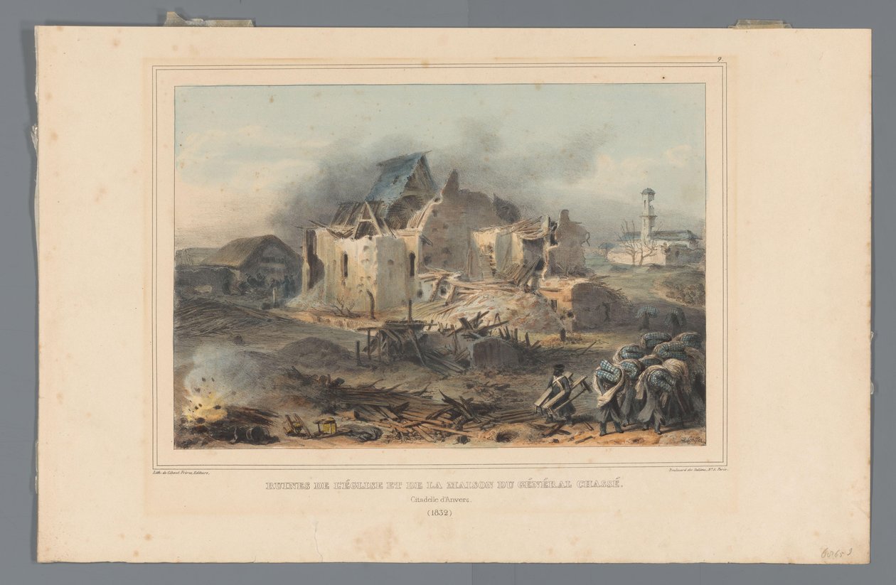 Ruïnes van de kerk in het huis van generaal Chassé، 1832 أنقاض الكنيسة ومنزل الجنرال شاسه (العنوان على الشيء) رسومات مصنوعة من الطبيعة عند حصار قلعة أنتويرب بواسطة رافيت (عنوان السلسلة على الكائن) بواسطة دينيس أوجوست ماري رافت