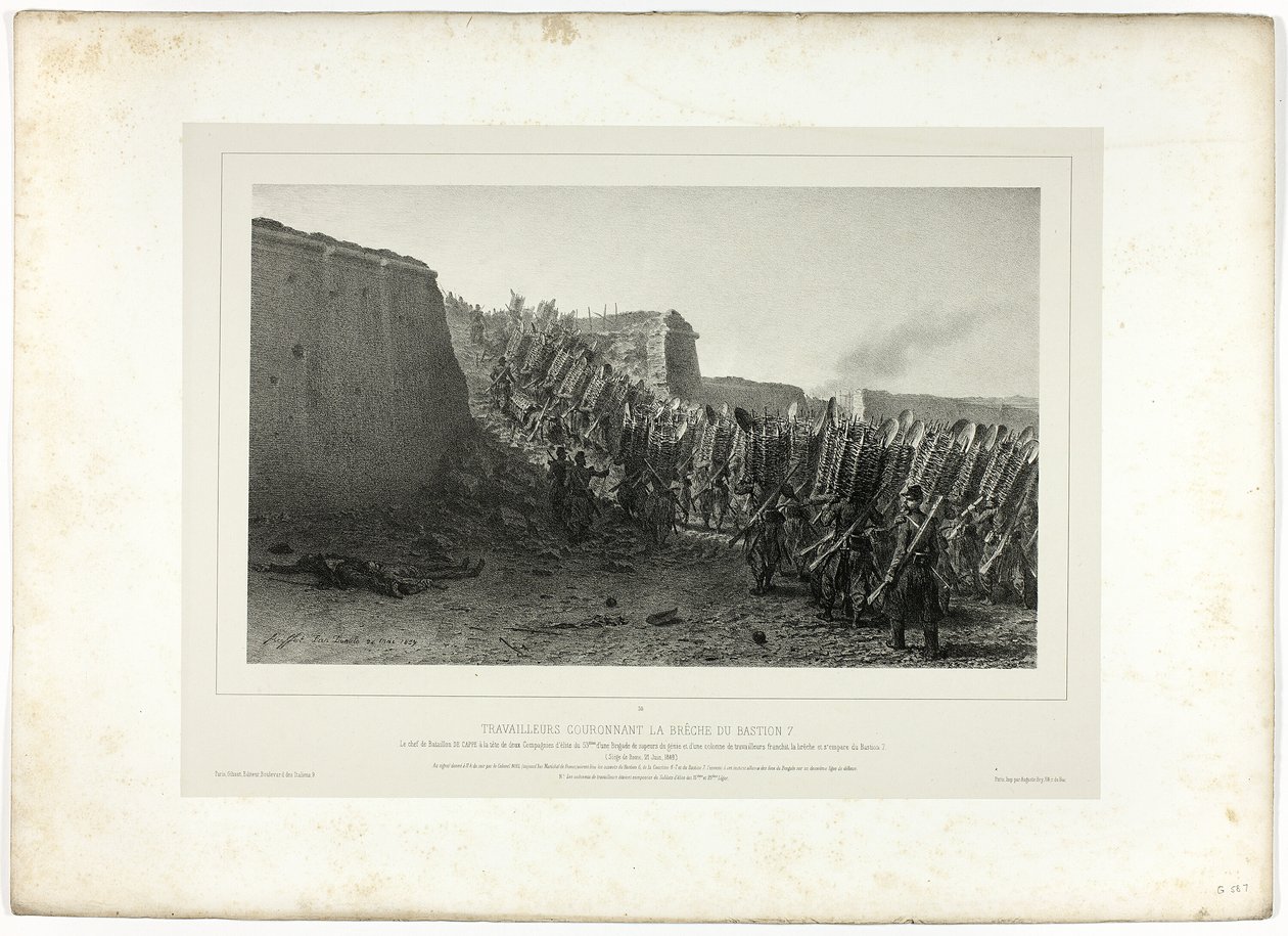 العمال يتوجون خرق الحصن 7 ، من Souvenirs d'Italie: Expédition de Rome بواسطة دينيس أوجوست ماري رافت