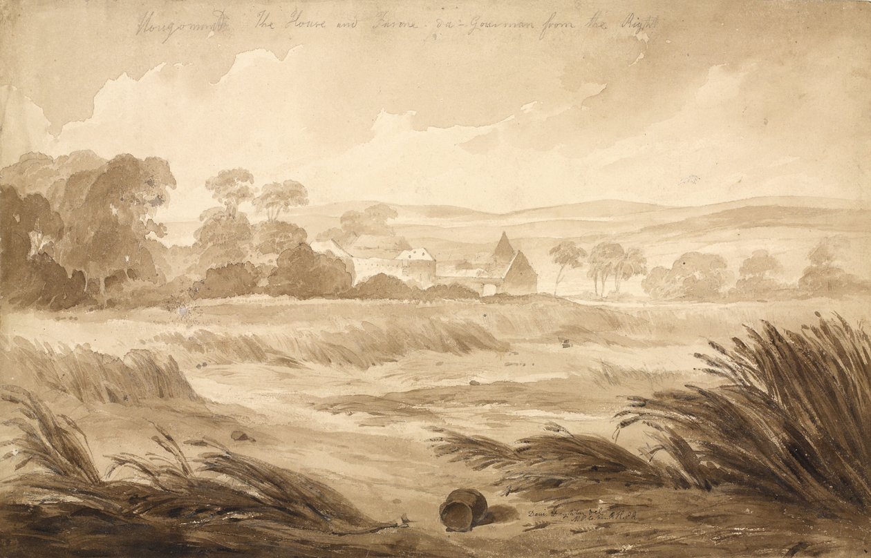 "No 1 Hougomont The House and farme du - Gourman from the Right" ، 1815 (مرحاض وقلم رصاص على ورق) بواسطة دينيس دايتون