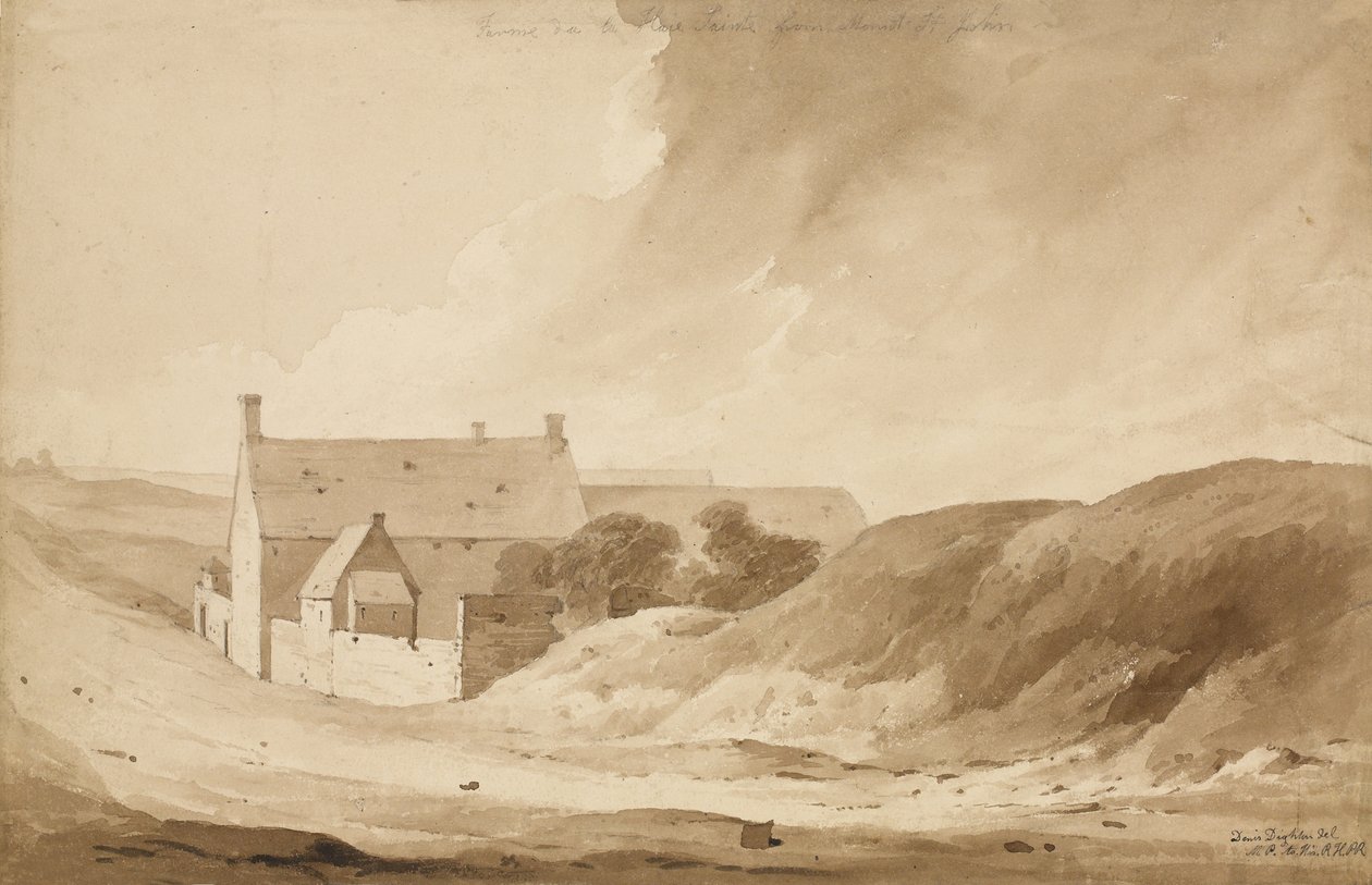 "No 8 Farme de la Haie Sainte من جبل سانت جون" ، 1815 (مرحاض وقلم رصاص على ورق) بواسطة دينيس دايتون